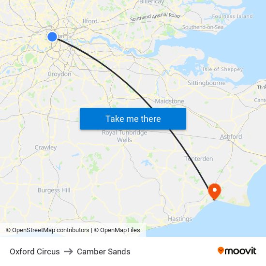 Oxford Circus to Camber Sands map