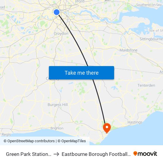 Green Park Station (H) to Eastbourne Borough Football Club map