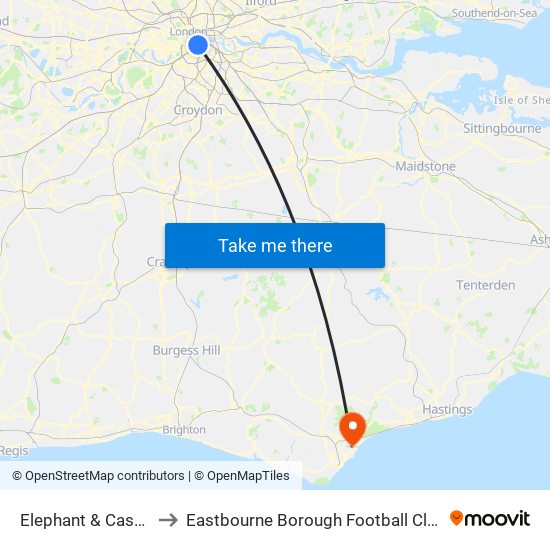 Elephant & Castle to Eastbourne Borough Football Club map