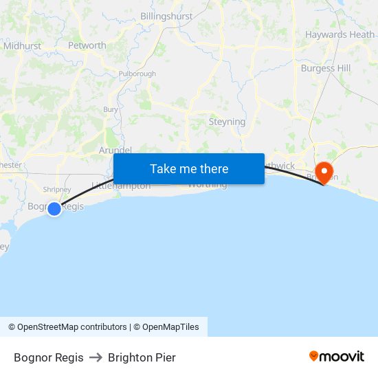 Bognor Regis to Brighton Pier map