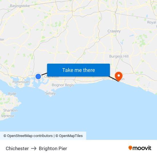 Chichester to Brighton Pier map