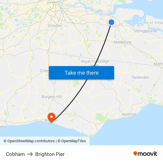 Cobham to Brighton Pier map