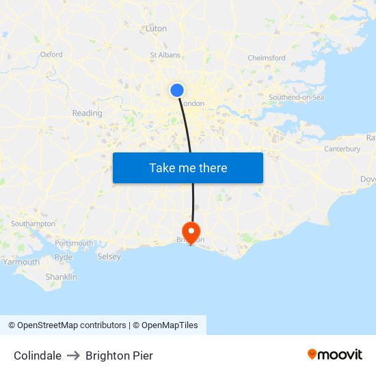Colindale to Brighton Pier map