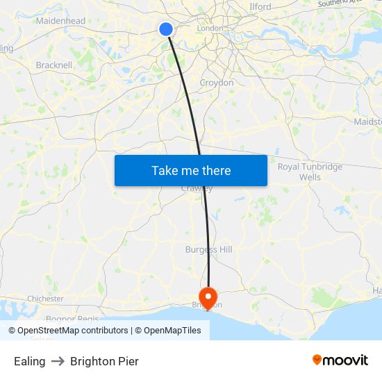 Ealing to Brighton Pier map