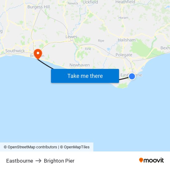 Eastbourne to Brighton Pier map