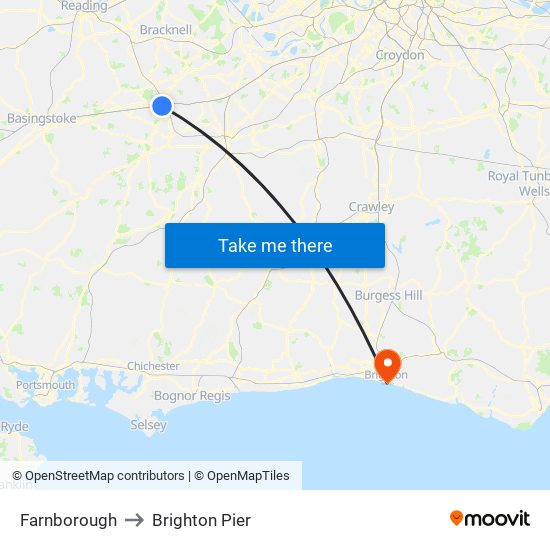 Farnborough to Brighton Pier map