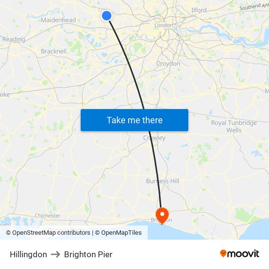 Hillingdon to Brighton Pier map