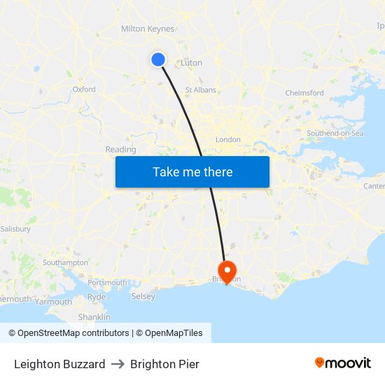 Leighton Buzzard to Brighton Pier map
