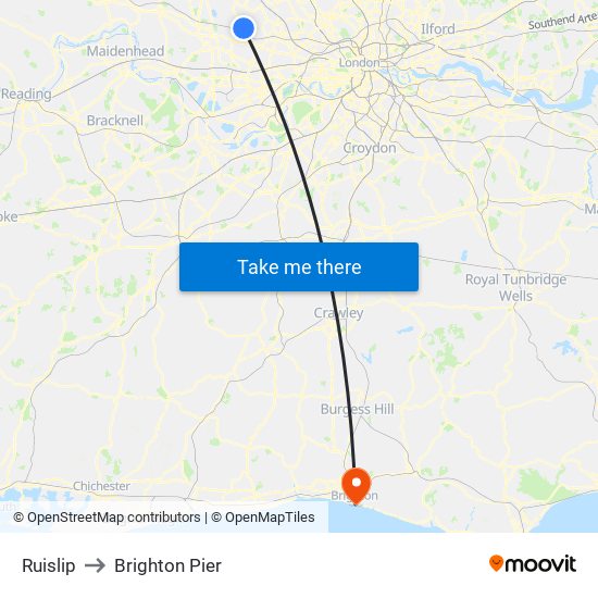 Ruislip to Brighton Pier map