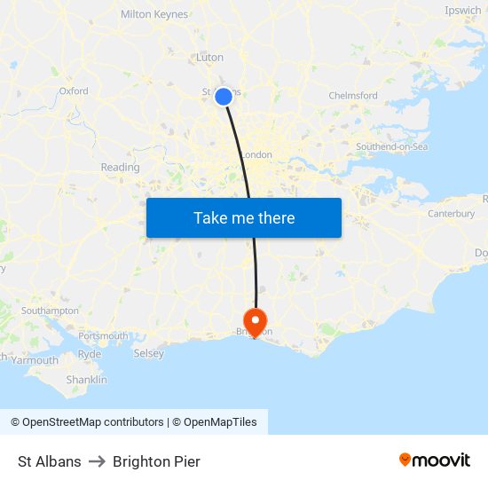 St Albans to Brighton Pier map