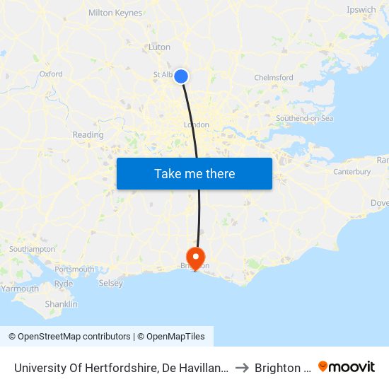 University Of Hertfordshire, De Havilland Campus to Brighton Pier map