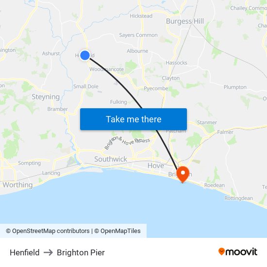 Henfield to Brighton Pier map