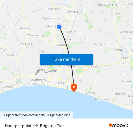 Hurstpierpoint to Brighton Pier map
