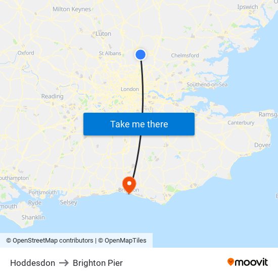 Hoddesdon to Brighton Pier map