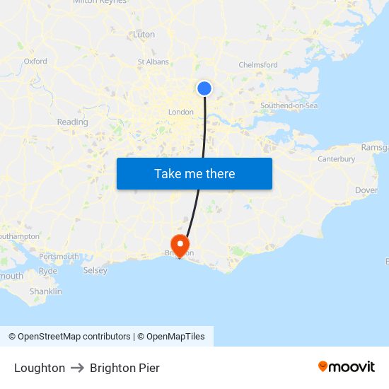 Loughton to Brighton Pier map
