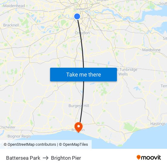Battersea Park to Brighton Pier map