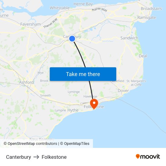 Canterbury to Folkestone map