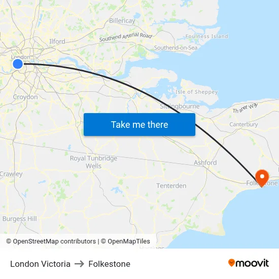 London Victoria to Folkestone map