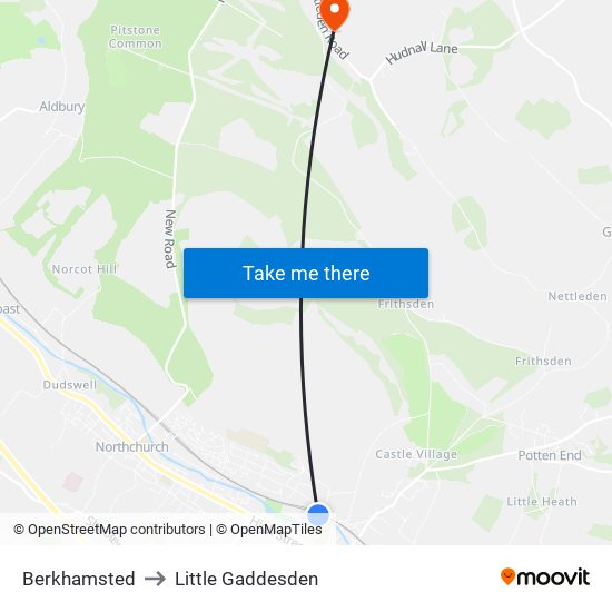 Berkhamsted to Little Gaddesden map