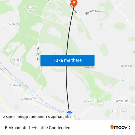 Berkhamsted to Little Gaddesden map