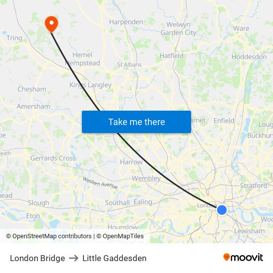 London Bridge to Little Gaddesden map