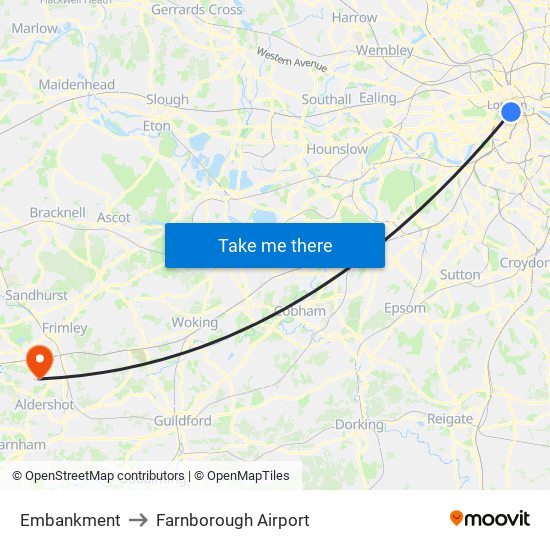 Embankment to Farnborough Airport map