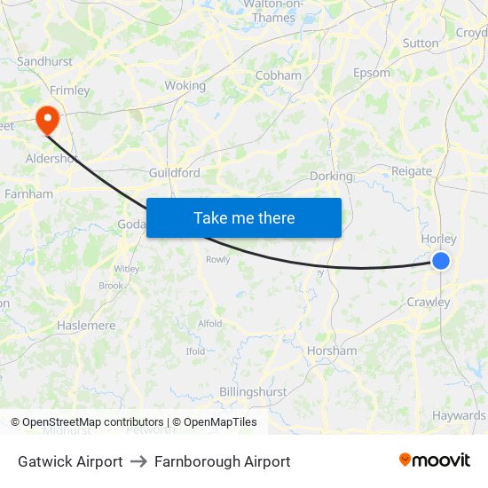 Gatwick Airport to Farnborough Airport map