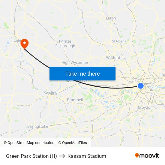 Green Park Station (H) to Kassam Stadium map
