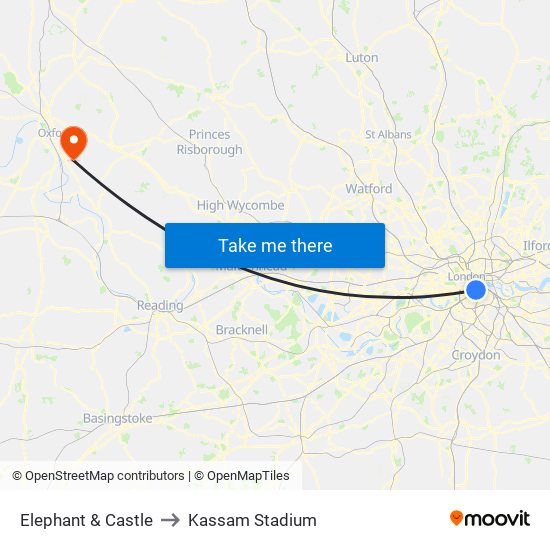 Elephant & Castle to Kassam Stadium map