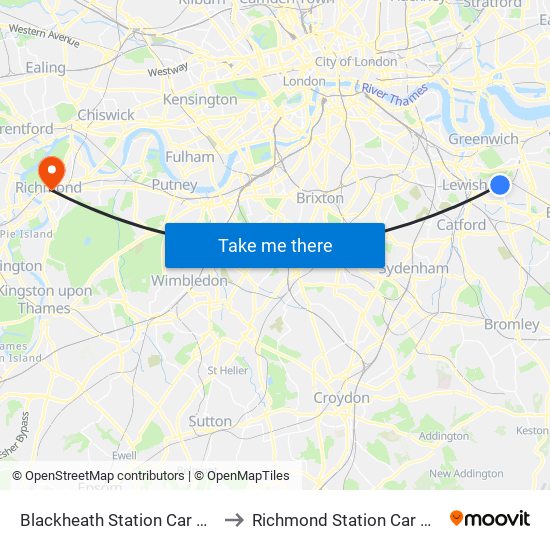 Blackheath Station Car Park to Richmond Station Car Park map