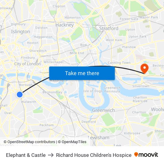 Elephant & Castle to Richard House Children's Hospice map