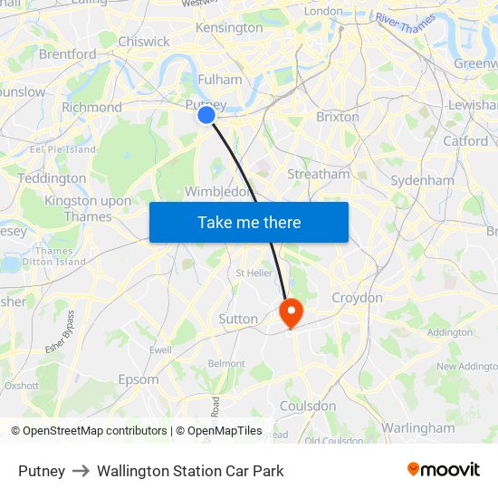 Putney to Wallington Station Car Park map