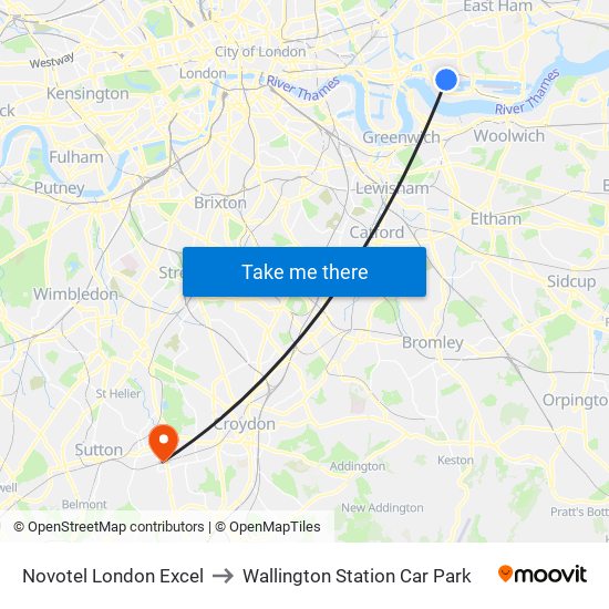 Novotel London Excel to Wallington Station Car Park map