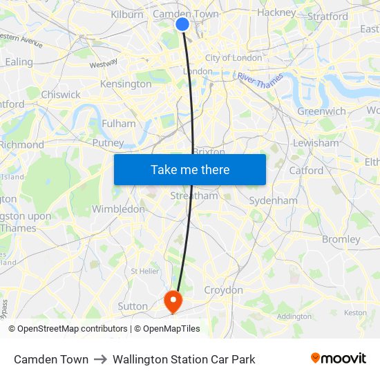 Camden Town to Wallington Station Car Park map