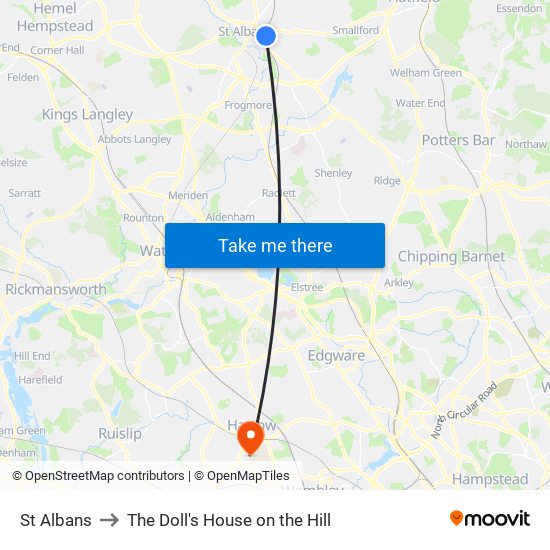 St Albans to The Doll's House on the Hill map