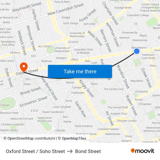 Oxford Street / Soho Street to Bond Street map