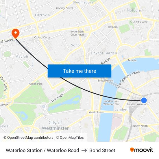 Waterloo Station / Waterloo Road to Bond Street map