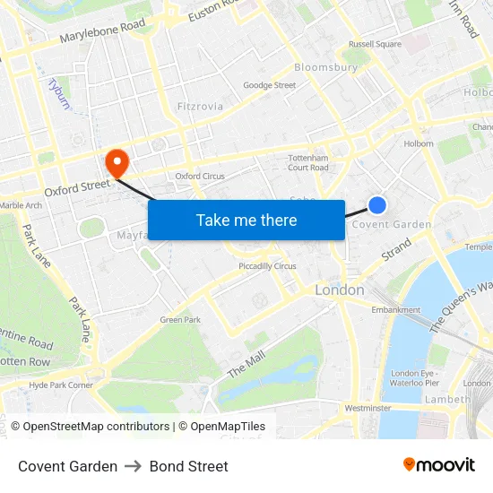 Covent Garden to Bond Street map