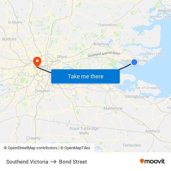 Southend Victoria to Bond Street map