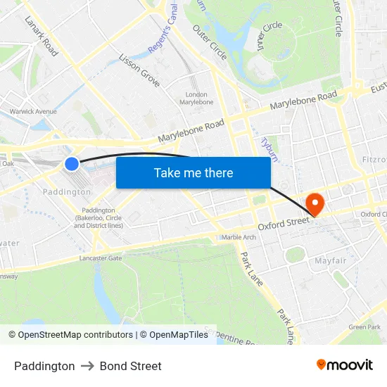 Paddington to Bond Street map