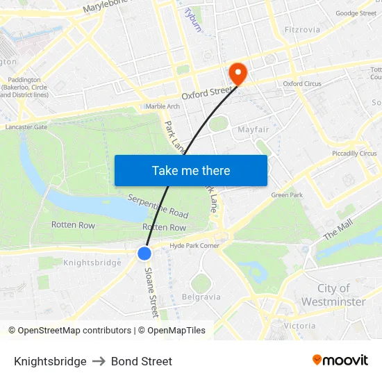 Knightsbridge to Bond Street map