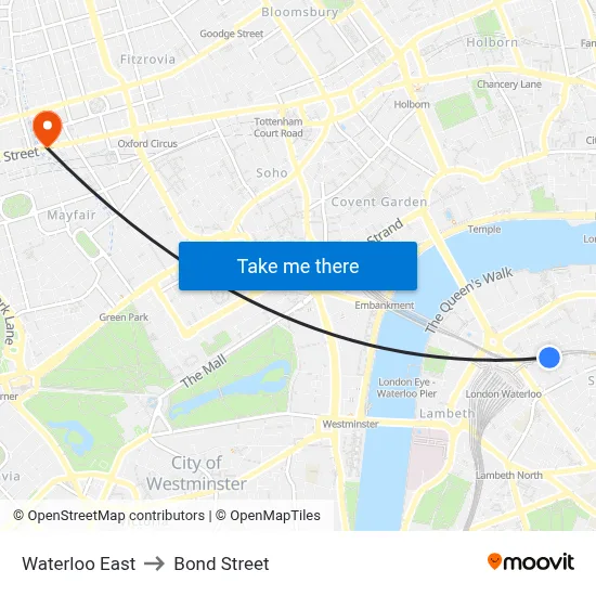 Waterloo East to Bond Street map