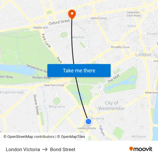 London Victoria to Bond Street map