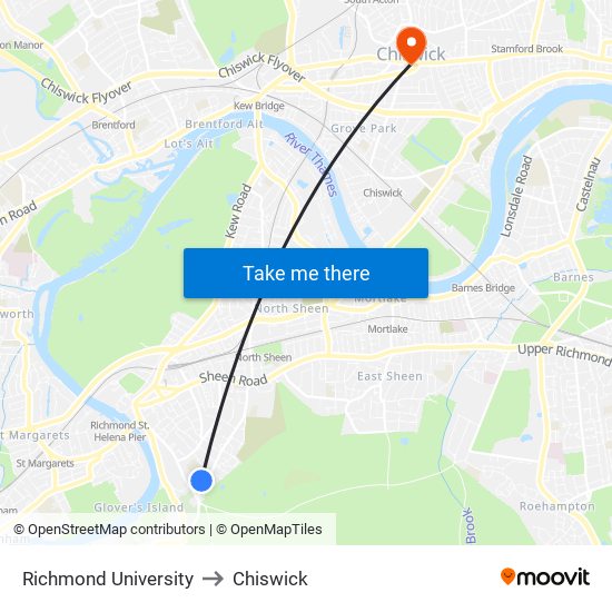 Richmond University to Chiswick map