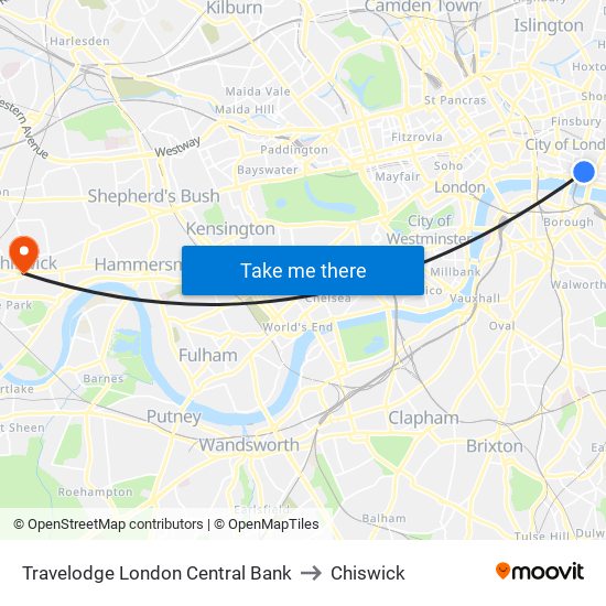 Travelodge London Central Bank to Chiswick map
