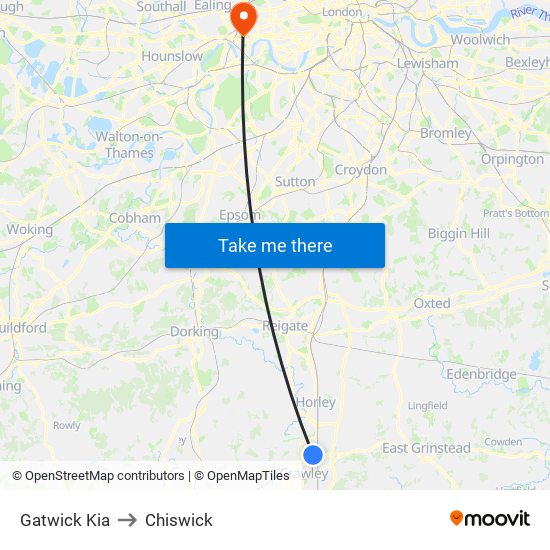 Gatwick Kia to Chiswick map