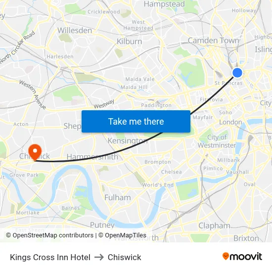 Kings Cross Inn Hotel to Chiswick map