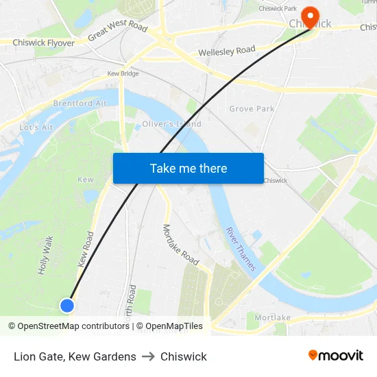 Lion Gate, Kew Gardens to Chiswick map