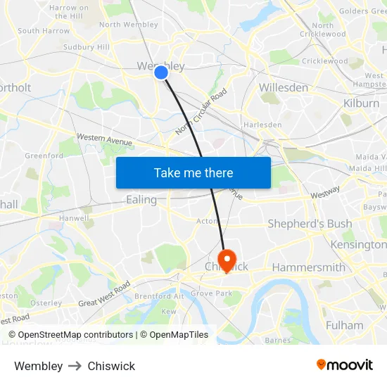 Wembley to Chiswick map