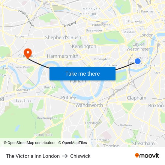 The Victoria Inn London to Chiswick map